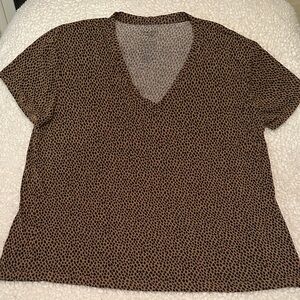 Nine West Brown and Black V-Neck Short Sleeve Top